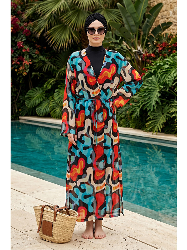 Haliç Mayo Tesettür Mayo Üzerine Tek Kaftan Pareo 6303 Siyah