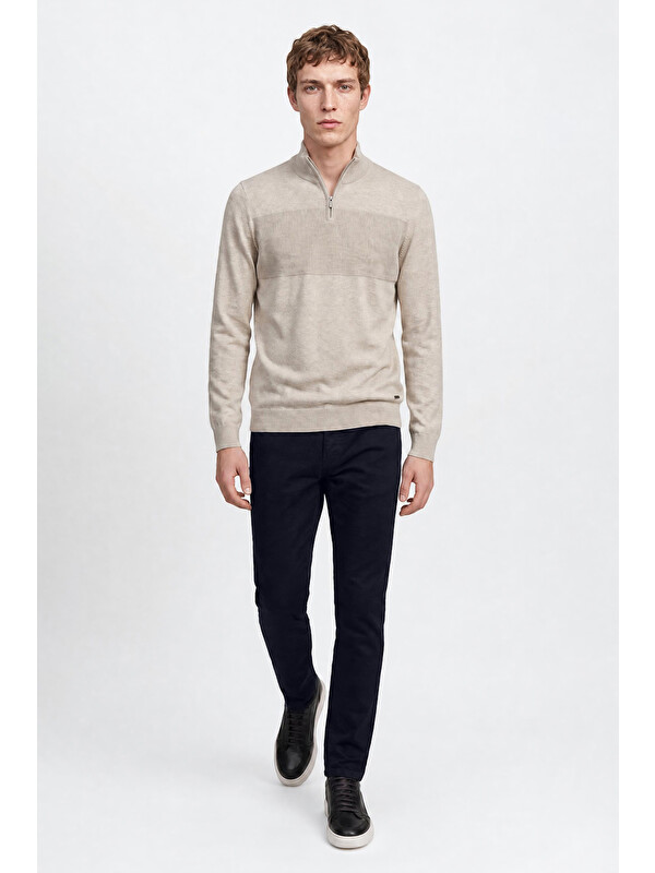 Altınyıldız Classics Erkek Lacivert Pamuklu Slim Fit Dar Kesim Armürlü 5 Cepli Esnek Casual Pantolon