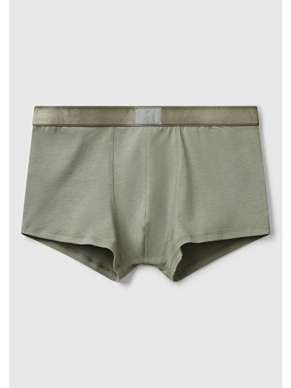 United Colors Of Benetton Erkek Soluk Yeşil Pamuk Karışımlı Beli Logo Baskılı Boxer