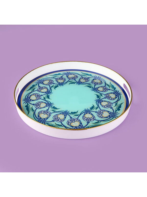 Evidea Kitchen Lale Camlı Yuvarlak Tepsi - Renkli - 35 cm