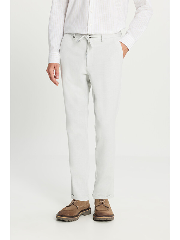 Altınyıldız Classics Erkek Gri Slim Fit Dar Kesim Beli Bağlamalı Yan Cepli Esnek Casual Pantolon
