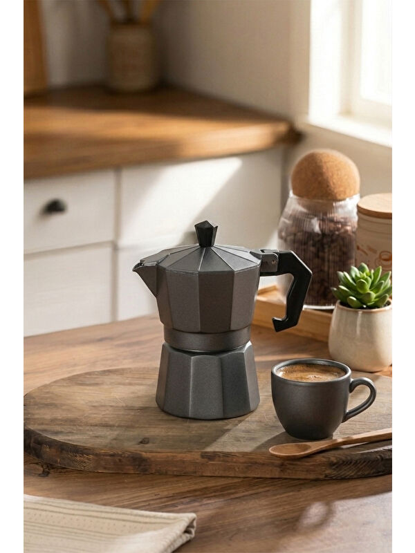 Porsima MNB05742-2 Ocaküstü Moka Pot 3 Fincanlık Alüminyum Kahve Espresso Cezvesi Antrasit 150 ml