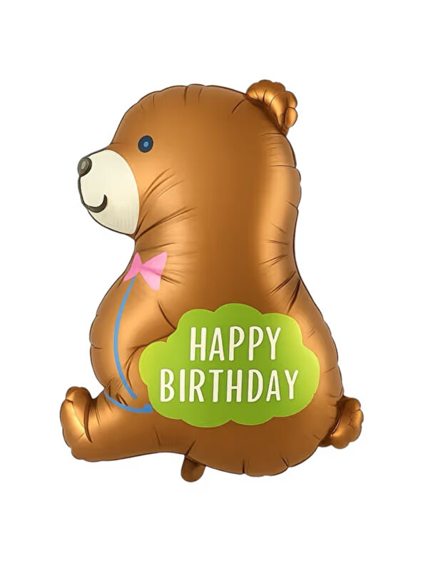 Le Mabelle Kahverengi Ayıcık Figür Happy Birthday Yazılı Parti Balonu