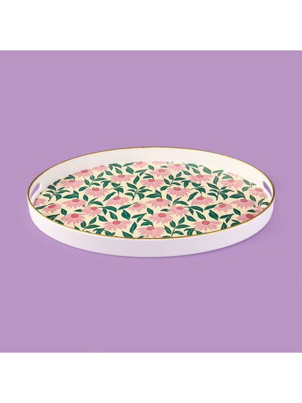 Evidea Kitchen Pink Flower Oval Tepsi - Renkli - 39 cm