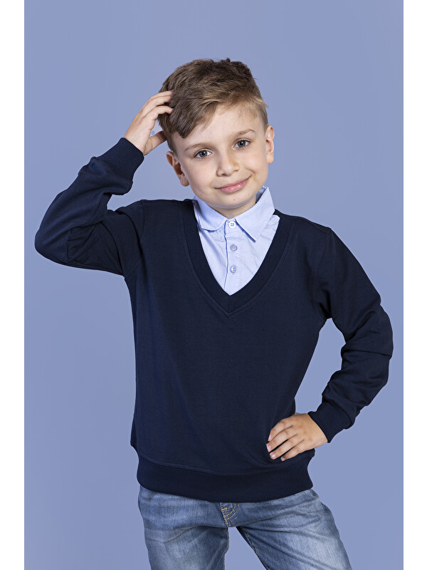 Toontoykids Erkek Çocuk Gömlek Yaka Okul Sweatshirt