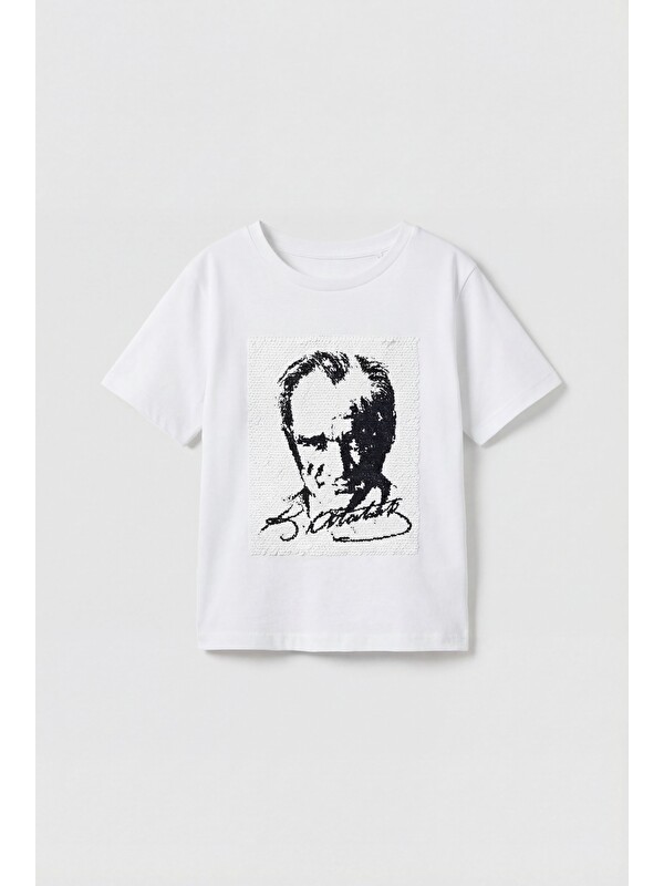 Magu Unisex Çocuk Pamuklu Beyaz Atatürk Desenli T-Shirt