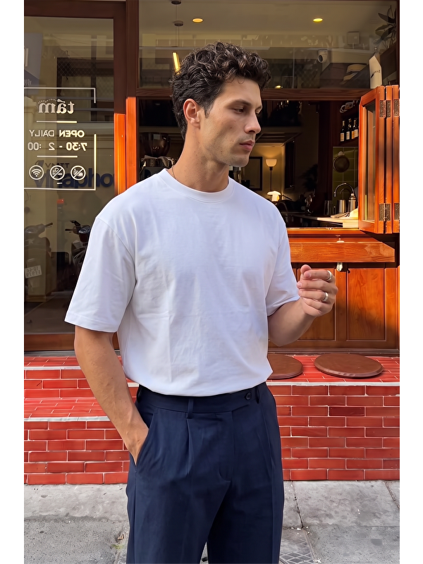 Livio Ferri Bari Premium %100 Pamuk Oversize Basic Bisiklet Yaka Erkek Tişört