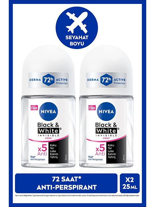 NIVEA Kadın Roll-on Deodorant Black&White Invisible Clear 25ml, 72 Saat Anti-perspirant Ter Koruması