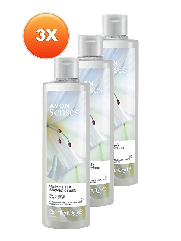 AVON Senses White Lily  Beyaz Zambak Kokulu Duş Jeli 250 Ml. Üçlü Set