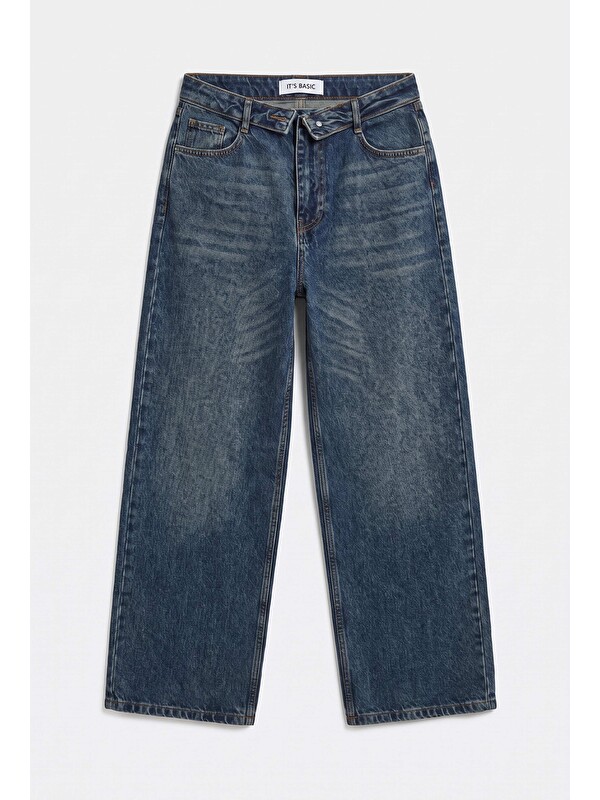 It's Basic Kadın Koyu Jean 2w6-8 Straight Fit Kemer Detaylı Denim Jean