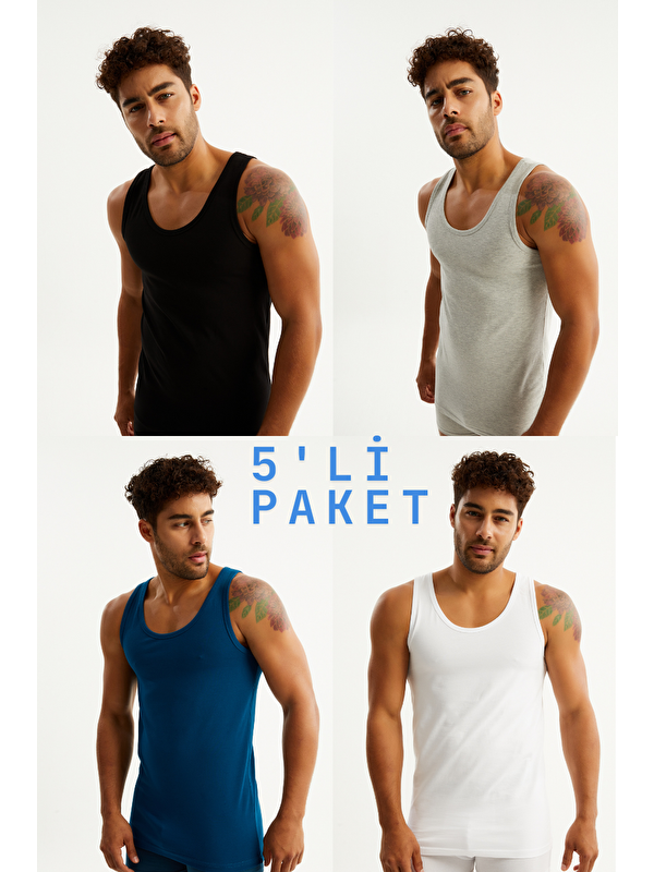 Elvense Erkek Karışık Renk 5'li Paket % 100 Pamuklu Elastanlı Kutulu Atlet