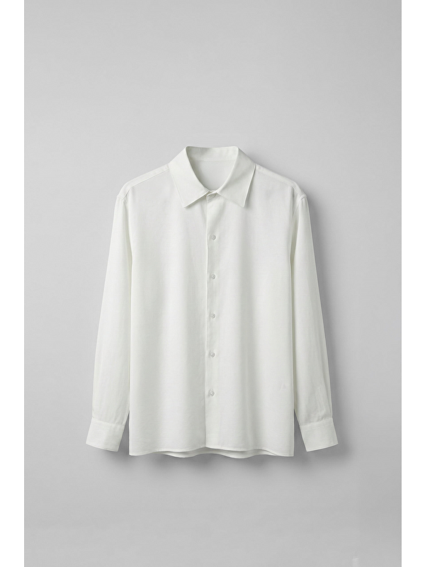 Abluka Online Erkek Relaxed Fit Uzun Kollu Basic Gömlek Ekru