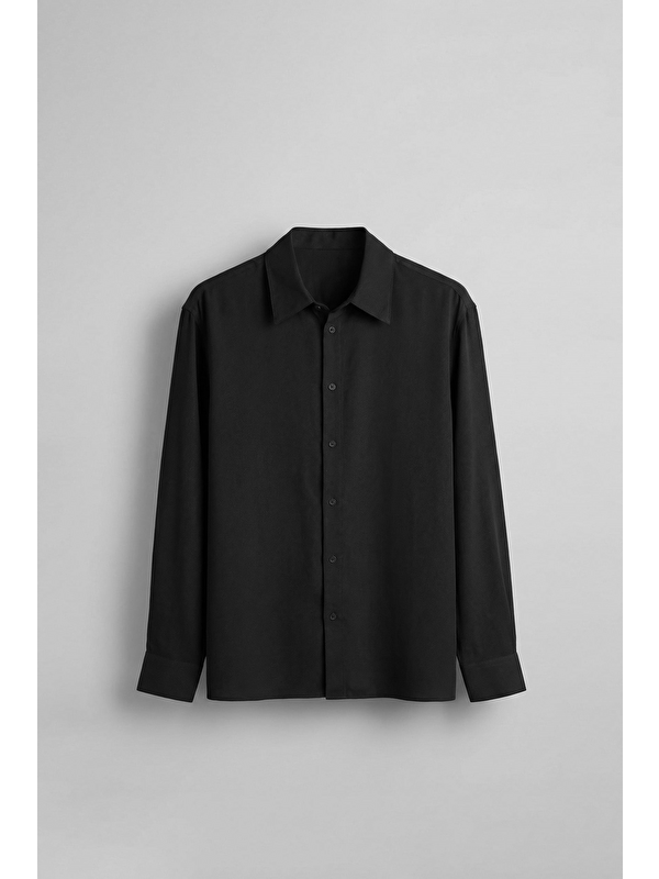 Abluka Online Erkek Relaxed Fit Uzun Kollu Basic Gömlek Siyah