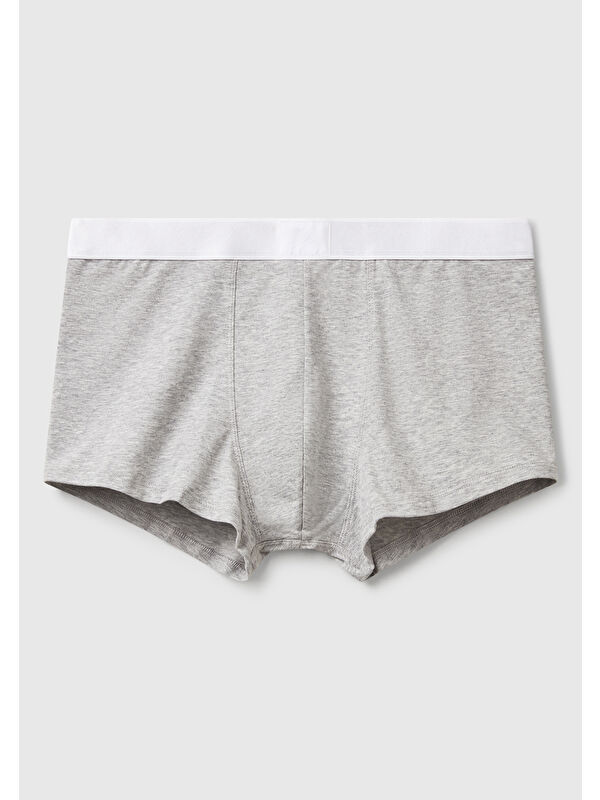 United Colors Of Benetton Erkek Gri Melanj Pamuk Karışımlı Beli Logo Baskılı Boxer
