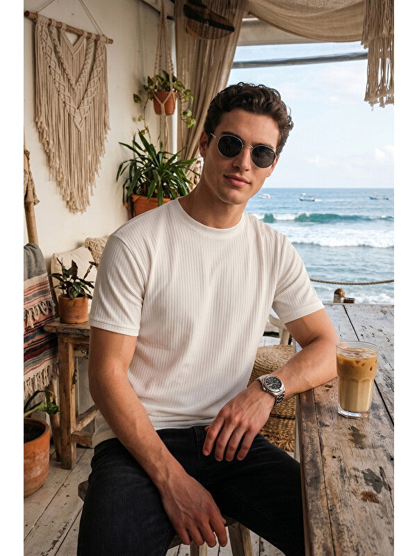 Buratti Regular Fit Çizgili Dokulu Bisiklet Yaka T Shirt 5904023