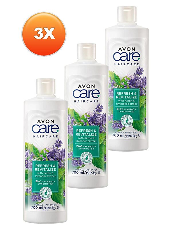AVON Care Isırgan Otu ve Lavanta Özleri Içeren Şampuan ve Saç Kremi 700 Ml. Üçlü Set