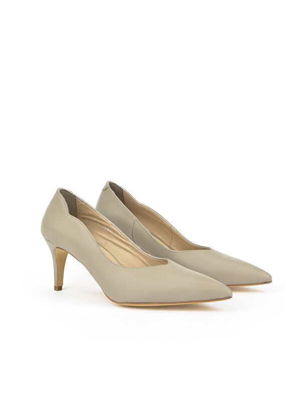 Kadın Hakiki Deri Topuklu Ayakkabı 1431030Z25020 Taş - Görsel 3