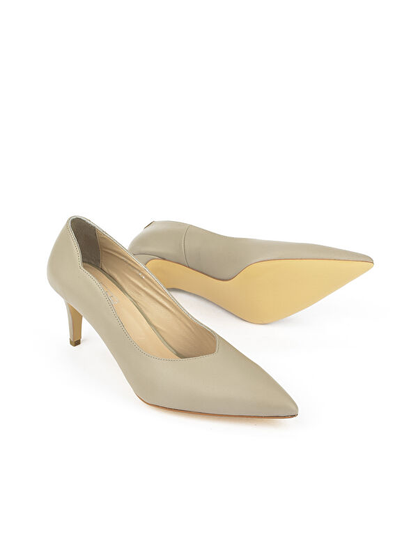 Kadın Hakiki Deri Topuklu Ayakkabı 1431030Z25020 Taş - Görsel 5