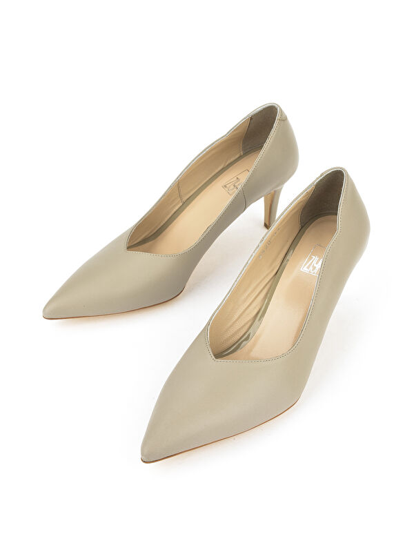 Kadın Hakiki Deri Topuklu Ayakkabı 1431030Z25020 Taş - Görsel 6