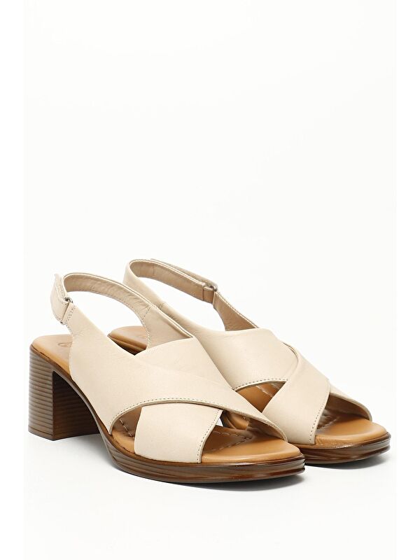 AÇIK BEJ Hakiki Deri Kalın Topuklu Kadın Sandalet 45130 - Görsel 3