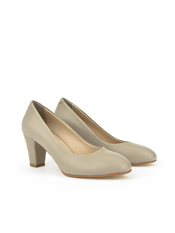 Kadın Hakiki Deri Topuklu Ayakkabı 1431030Z25014 Taş - Görsel 3