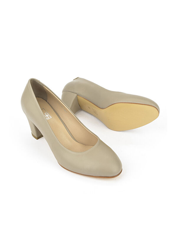 Kadın Hakiki Deri Topuklu Ayakkabı 1431030Z25014 Taş - Görsel 5