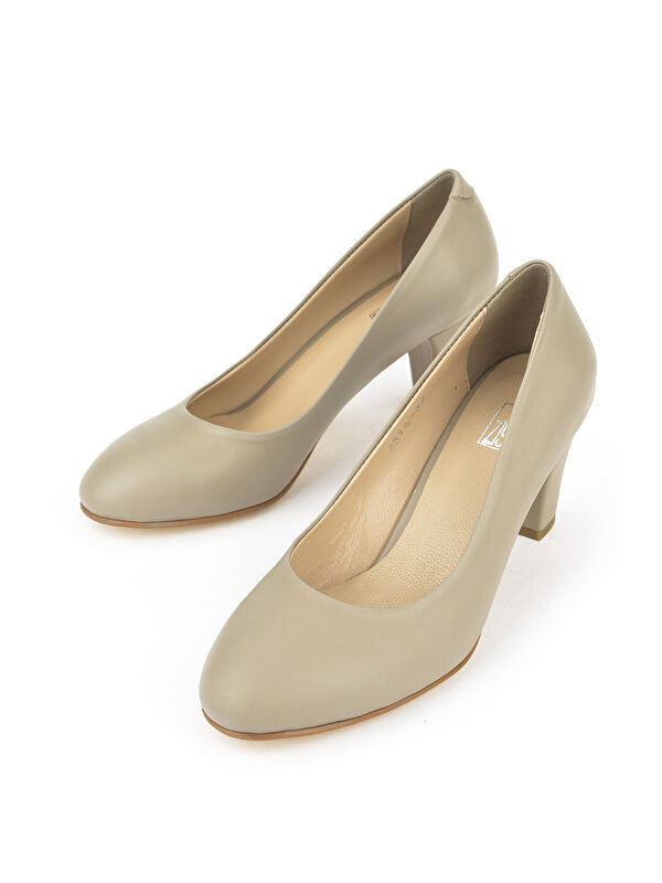 Kadın Hakiki Deri Topuklu Ayakkabı 1431030Z25014 Taş - Görsel 6