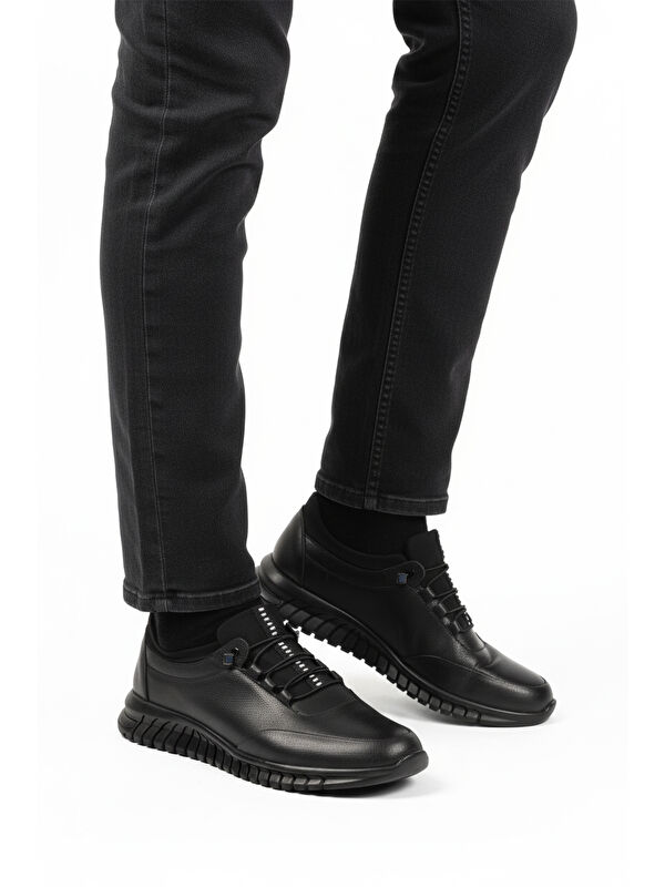 Siyah Bağcıklı Anatomik Jel Taban Deri Erkek Casual Ayakkabı 316 M - Görsel 3