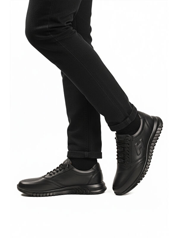 Siyah Bağcıklı Deri Jel Taban Anatomik Erkek Casual Ayakkabı 315 M - Görsel 4