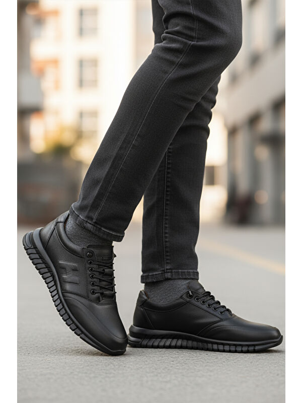 Siyah Bağcıklı Deri Jel Taban Anatomik Erkek Casual Ayakkabı 315 M - Görsel 5