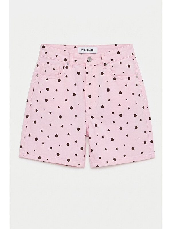 It's Basic Kadın Pembe Puantiye P1-6s6-98 Midi Mom Şort