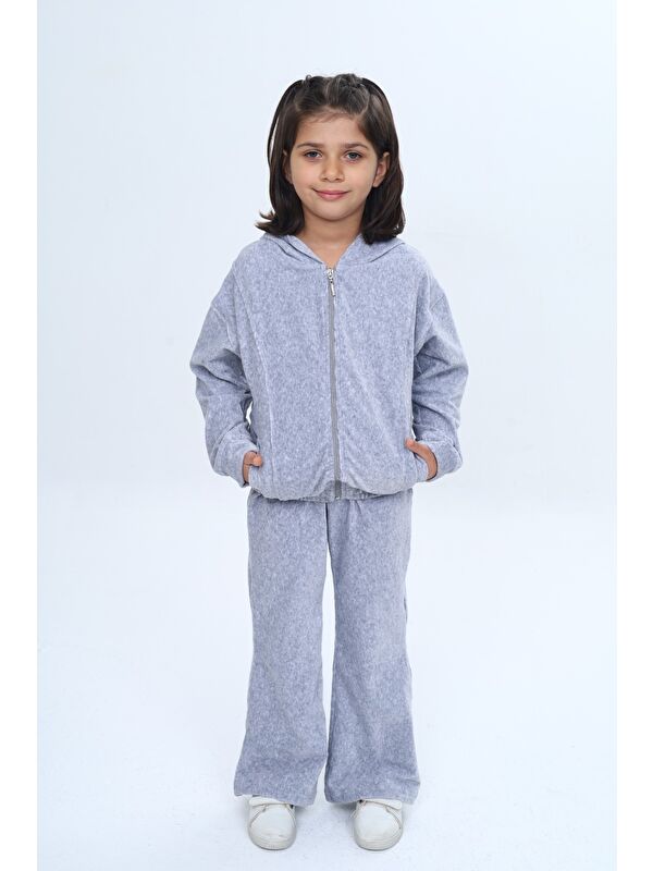 Toontoykids Kız Çocuk 2'li Takım Kapüşonlu Fermuarlı Cepli Sweatshirt & Beli Lastikli Bol Paça Eşofman Altı - Ka