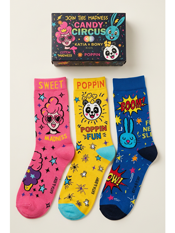 Katia And Bony Unisex 3'Lü Candy Desenli Kutulu Soket Çorap