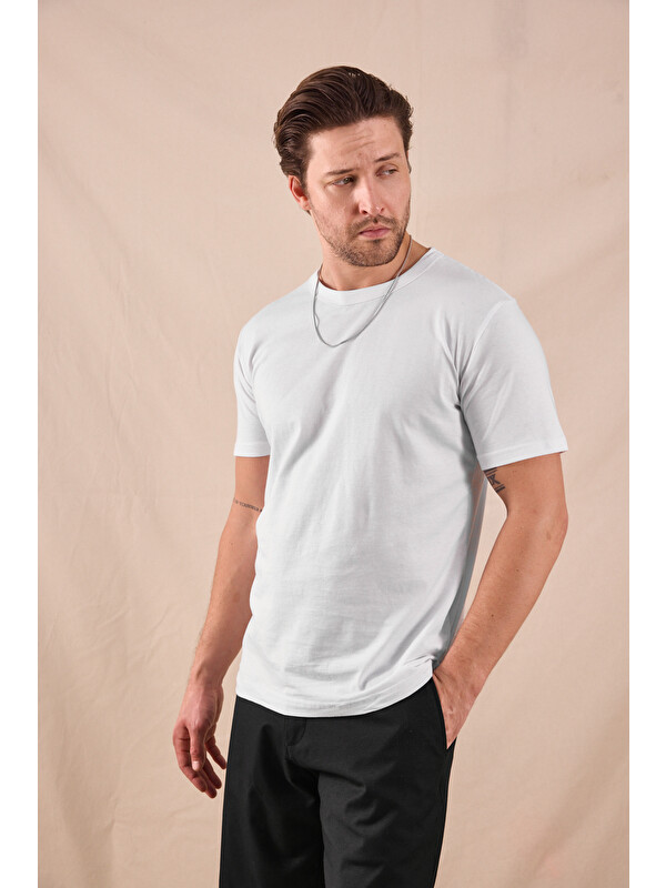 TONNY BLACK Erkek Beyaz Normal Kalıp Rahat Basic T-Shirt