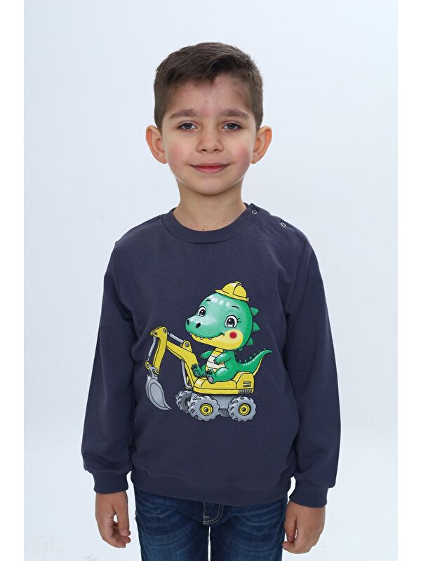 Toontoykids Erkek Çocuk Relax Fit Bisiklet Yaka Omuzu Çıtçıtlı Baskılı Sweatshirt