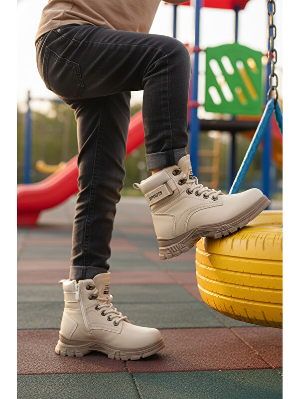 Ayakmod Bej Ayakmod İçi Polarli Kaymaz Taban Unisex Çocuk Bot 24035 F