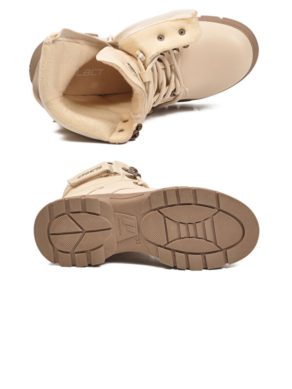 Ayakmod Bej Ayakmod İçi Polarli Kaymaz Taban Unisex Çocuk Bot 24035 F