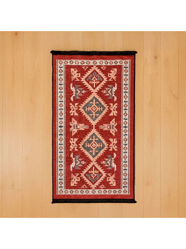 Evidea Soft Uşak Eşme Desenli Halı - Kırmızı - 80x150 cm