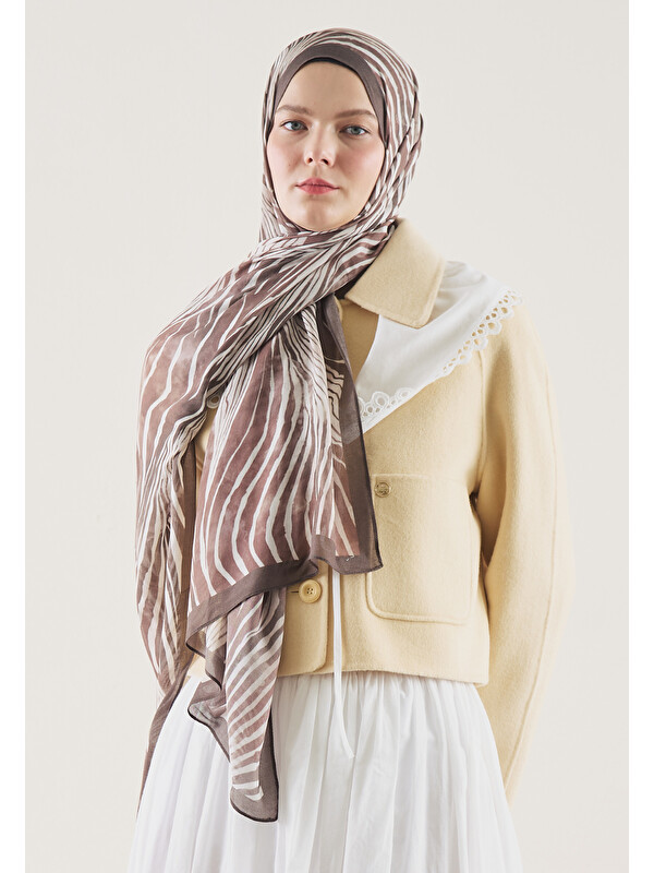Fresh Scarfs Wild Zebra Desen Rami Şal Gülkurusu