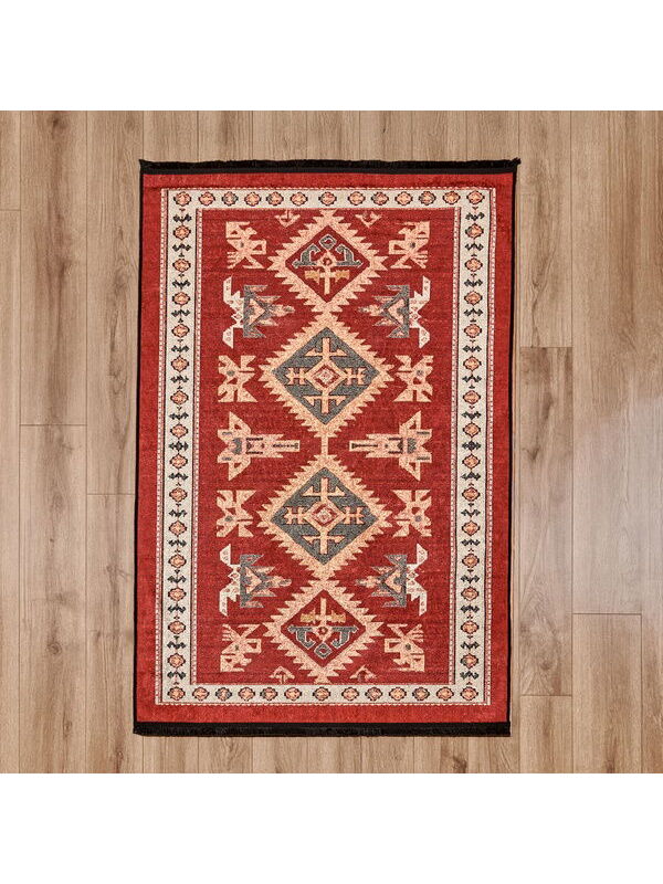 Evidea Soft Uşak Eşme Desenli Halı - Kırmızı - 120x180 cm