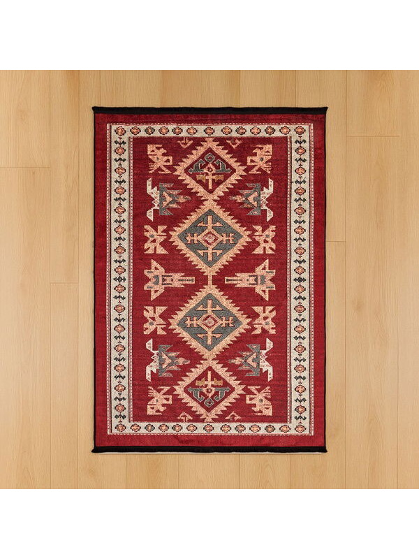 Evidea Soft Uşak Eşme Desenli Halı - Kırmızı - 160x230 cm