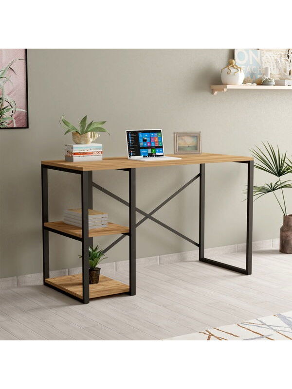 Eco Room Arvel Raflı Metal Çalışma Masası - Atlantik Çam / Siyah - 90x44x71,8 cm
