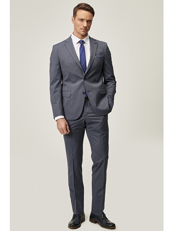 Altınyıldız Classics Erkek Lacivert-Mavi Slim Fit Dar Kesim Su Geçirmez Nano Takım Elbise