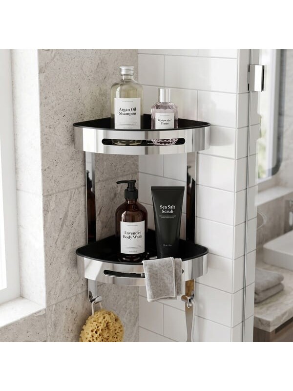 Akın Lüx 2 Katlı Paslanmaz Banyo Rafı - Krom - 40 cm