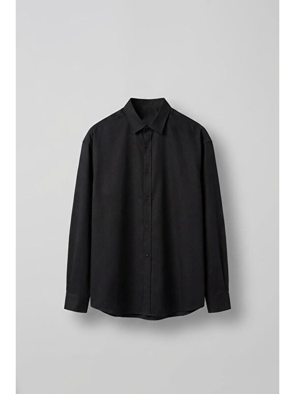 Abluka Online Erkek Oversize Uzun Kollu Basic Gömlek Siyah
