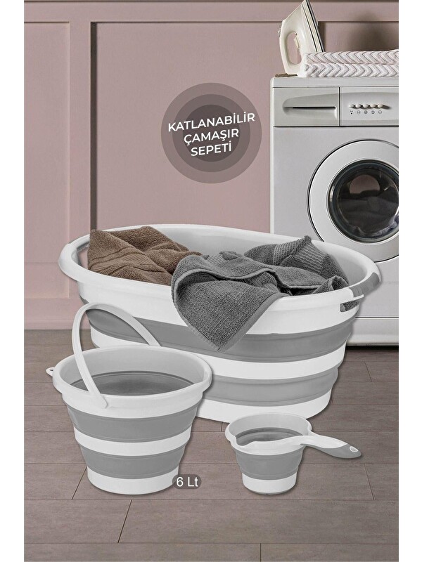 Meleni Home 3'lü Katlanır Çamaşır Sepeti