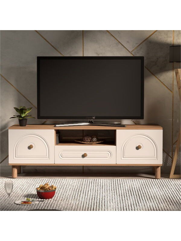 Just Home Begonya 3 Kapaklı ve Raflı TV Ünitesi - Atlantik Çam / Beyaz - 53x41x150 cm