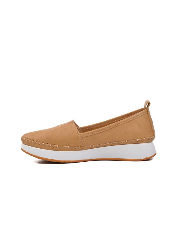 Bej Hakiki Deri Anatomik Kadın Casual Ayakkabı 24075 - Görsel 3