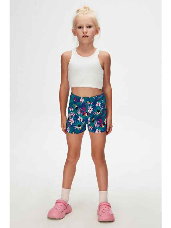 Lovetti Kız Çocuk Tropical Parrot Desen Cepli Şort