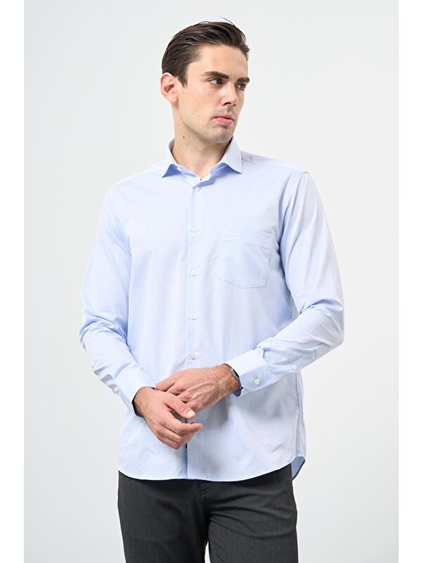İMZA Koyu Mavi Uzun Kol İtalyan Yaka Cepli Pamuklu Classic Comfort Fit Gömlek 1004245171